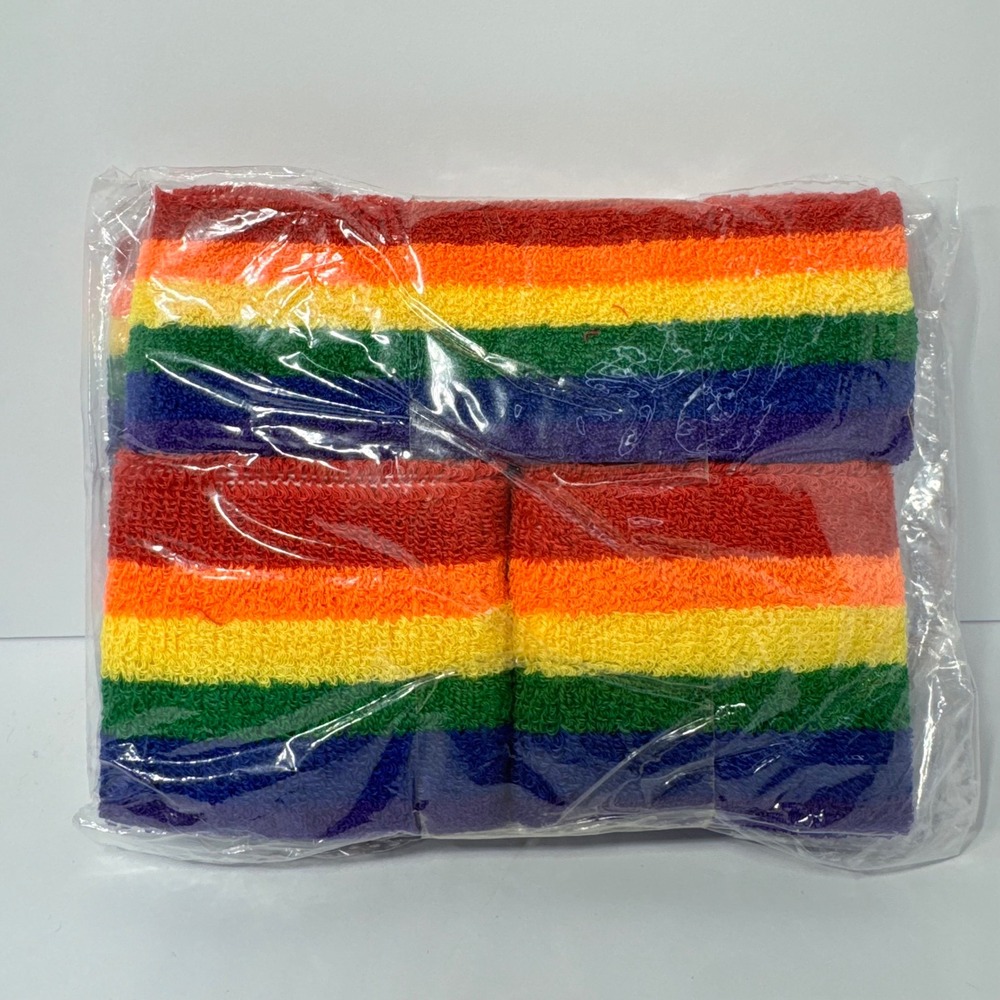 Rainbow Striped Terry Cloth Sweatband Set‎ Headband and Wristbands 6 Piece New